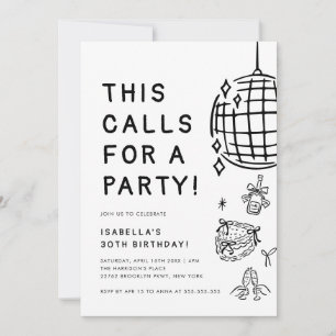 Chic Hand-Drawn 30th Birthday Party Invitation