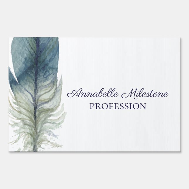 Chic Hand drawn blue gray watercolor feather 1 Sign (Front)