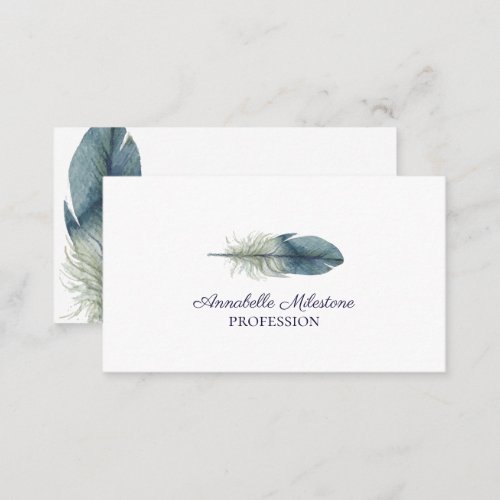 Chic Hand drawn blue gray watercolor feather Business Card