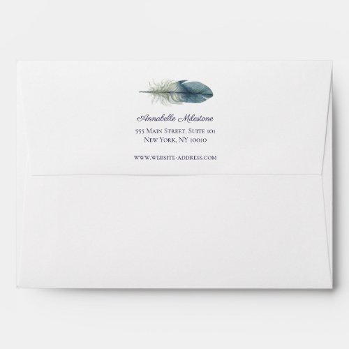 Chic Hand drawn blue gray watercolor feather Envelope