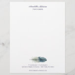 Chic Hand drawn blue gray watercolor feather V2 Letterhead