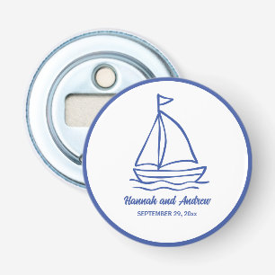 Chic Hand Drawn Boat with Waves Wedding Favor Bottle Opener