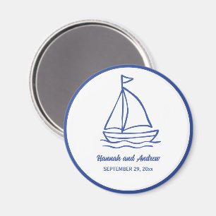 Chic Hand Drawn Boat with Waves Wedding Favor Magnet