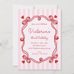 Chic Hand Drawn Bow Birthday Invitation