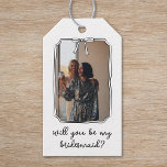 Chic Hand Drawn Bow Bridesmaid Proposal Photo Gift Tags<br><div class="desc">Add a personal touch to your bridesmaid proposal with this elegant, customizable gift tag. Featuring a stylish black-and-white design with a chic bow detail, this tag allows you to upload your own photo and ask your bridesmaid in a truly unique way. Whether you’re attaching it to a thoughtful gift or...</div>