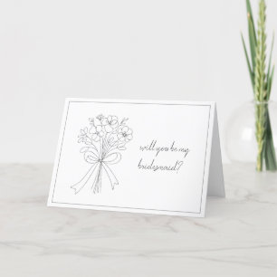 chic hand drawn bow & flower bridesmaid proposal letterpress thank you card