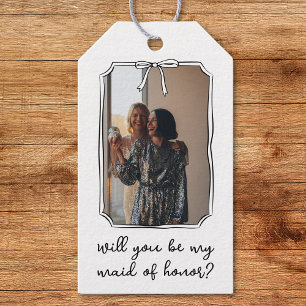 Chic Hand Drawn Bow Maid of Honor Proposal Photo Gift Tags