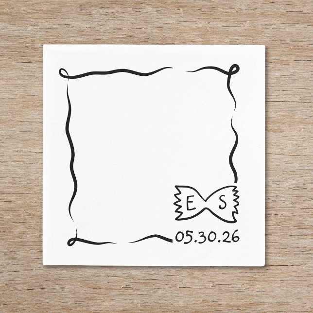 Chic Hand Drawn Bowtie Pasta Dinner Party Wedding Napkins (Creator Uploaded)