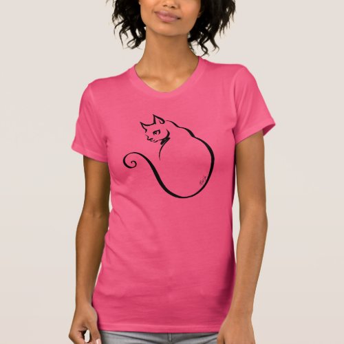 Chic Hand Drawn Cat Womens Jersey T_Shirt  Pink