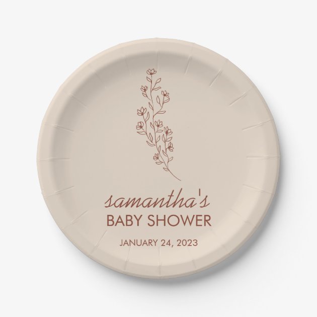 Chic Hand Drawn Flower Baby Shower Typography Paper Plates