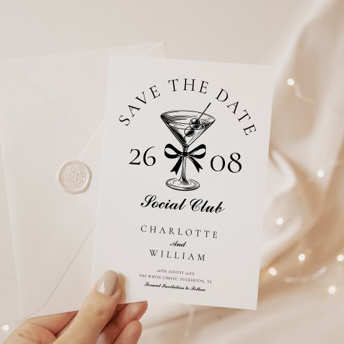 Chic Hand Drawn Martini Retro Save The Date