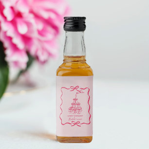 Chic Hand Drawn Pink Champagne Tower Birthday  Liquor Bottle Label