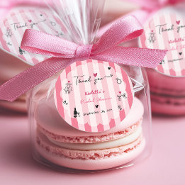 Chic Hand Drawn Pink Stripe Bridal Shower  Classic Round Sticker