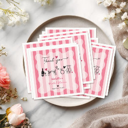 Chic Hand Drawn Pink Stripe Bridal Shower Napkins