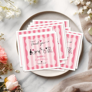 Chic Hand Drawn Pink Stripe Bridal Shower Napkins