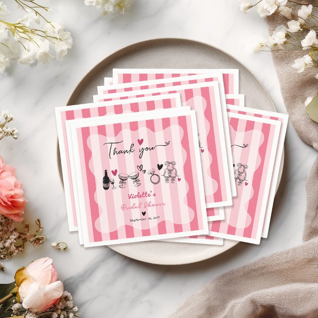 Chic Hand Drawn Pink Stripe Bridal Shower Napkins (Creator Uploaded)