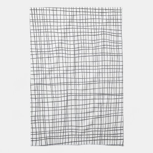 Chic hand drawn stripe black  white grid kitchen towel