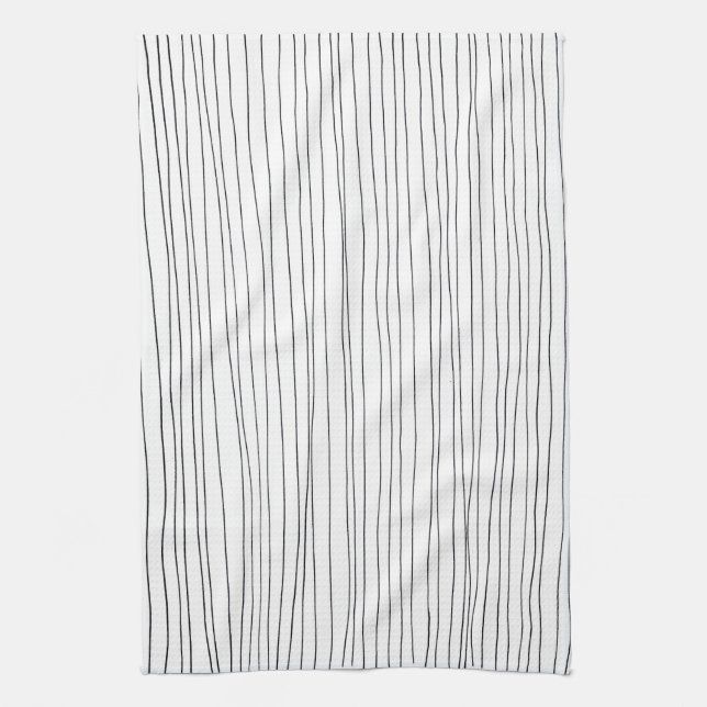Chic hand drawn stripe black & white kitchen towel (Vertical)