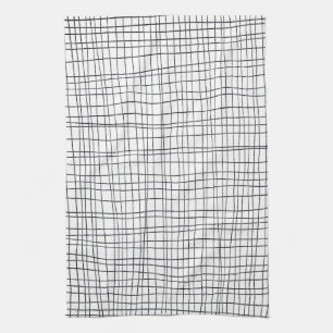 Chic hand drawn stripe grid black & white kitchen towel