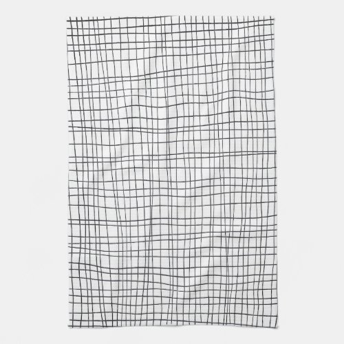 Chic hand drawn stripe grid black  white kitchen towel