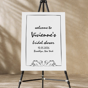 Chic Hand Drawn Swan Bridal Shower Welcome Sign