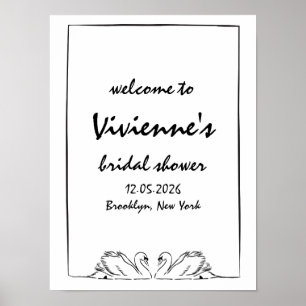 Chic Hand Drawn Swan Bridal Shower Welcome Sign