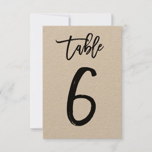 Chic Hand Letter Kraft Table Number Card  Table 6