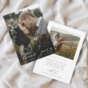 Chic Hand Lettered 2 Photo Wedding  Thank You Card