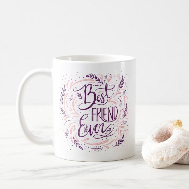 Chic Hand Lettered Best Friend Ever Personalized Coffee Mug (With Donut)