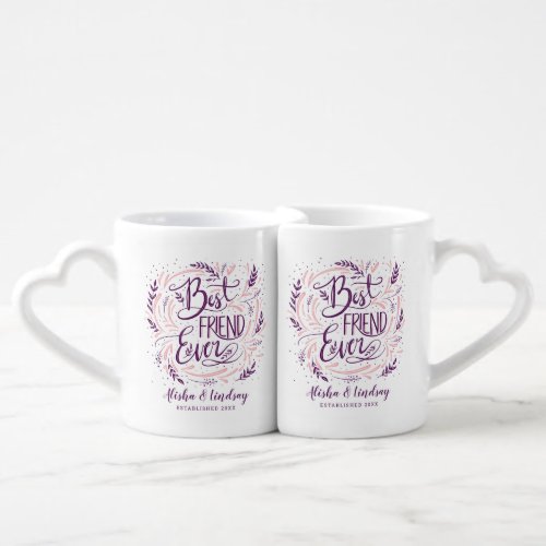 Chic Hand Lettered Best Friend Ever Personalized Coffee Mug Set