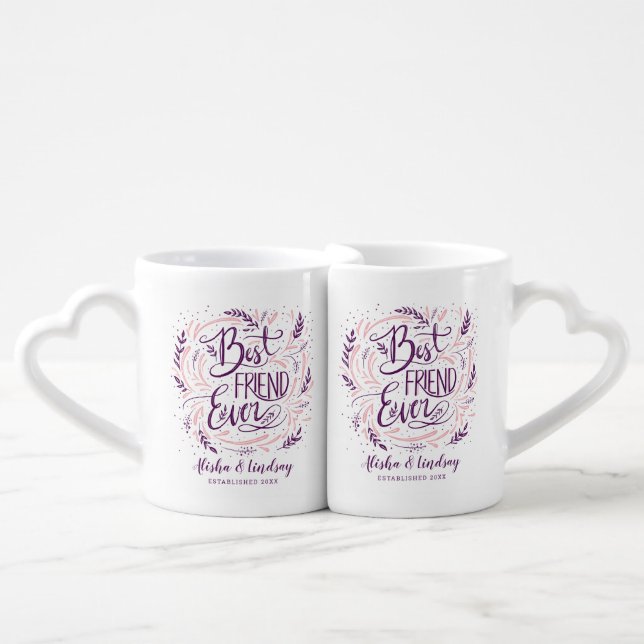 Chic Hand Lettered Best Friend Ever Personalized Coffee Mug Set (Front Nesting)