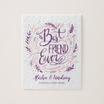 Chic Hand Lettered Best Friend Ever Personalized Jigsaw Puzzle<br><div class="desc">Chic Hand Lettered Best Friend Ever Personalized Design with friends names, and year established, with Fun Blush Light Pink & Wine Burgundy hand drawn leaves, twigs, and dot elements and hand brushed script lettering trendy typography. Great gift for your best friend ever! Custom Puzzle! ~ Check my shop to see...</div>