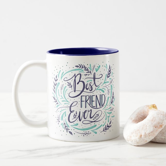 Chic Hand Lettered Best Friend Ever Personalized Two-Tone Coffee Mug (With Donut)