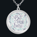 Chic Hand Lettered Best Friend Ever Trendy BFF Silver Plated Necklace<br><div class="desc">Chic Hand Lettered Best Friend Ever Design with Fun Teal Aqua and navy blue hand drawn leaves,  twigs,  and dot elements and hand brushed script lettering trendy typography. Great gift for your best friend ever!  Custom Necklace 

~ Check my shop to see the entire suite for this design!</div>