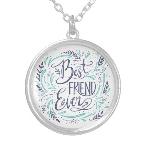 Chic Hand Lettered Best Friend Ever Trendy BFF Silver Plated Necklace