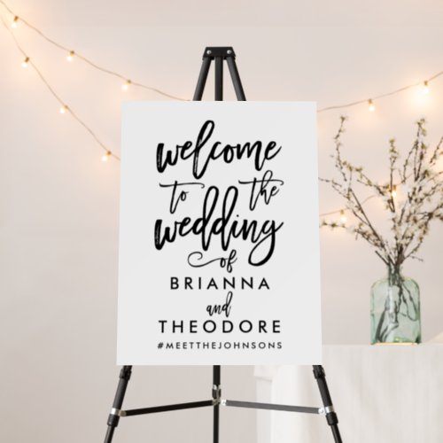 Chic Hand Lettered Black Wedding Welcome Sign
