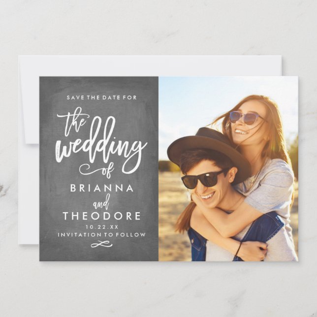Chic Hand Lettered Chalkboard Save The Date Photo (Front)