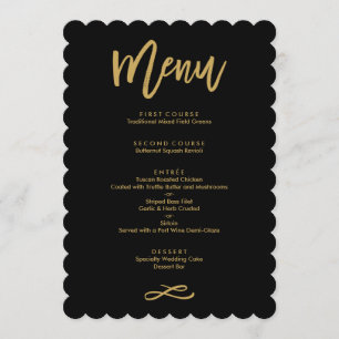 Chic Hand Lettered Gold and Black Wedding Menu