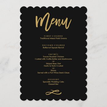 Chic Hand Lettered Gold And Black Wedding Menu by NBpaperco at Zazzle