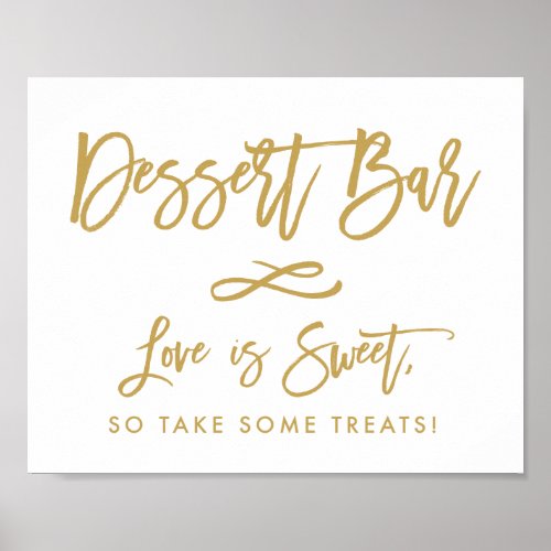 Chic Hand Lettered Gold Dessert Bar Poster