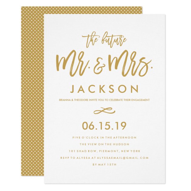 Chic Hand Lettered Gold Engagement Party Invitation