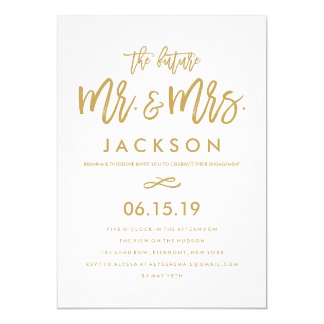 Chic Hand Lettered Gold Engagement Party Invitation