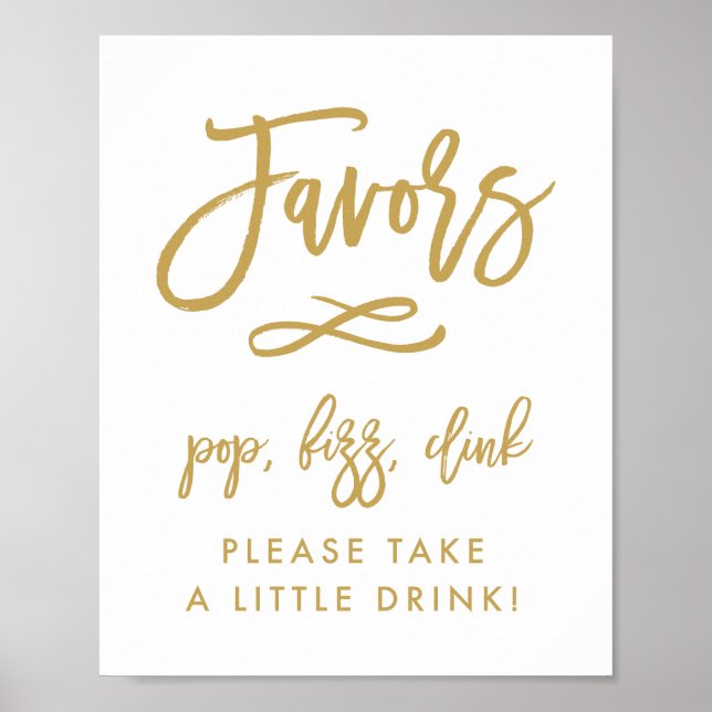 Chic Hand Lettered Gold Favors Pop, Fizz, Clink Poster (Front)