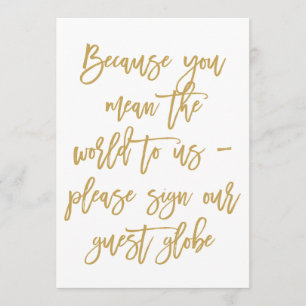 Chic Hand Lettered Gold Guest Globe Sign Invitation