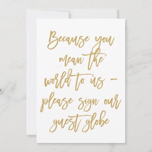 Chic Hand Lettered Gold Guest Globe Sign Invitation