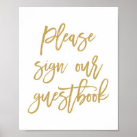 Chic Hand Lettered Gold Guestbook Sign