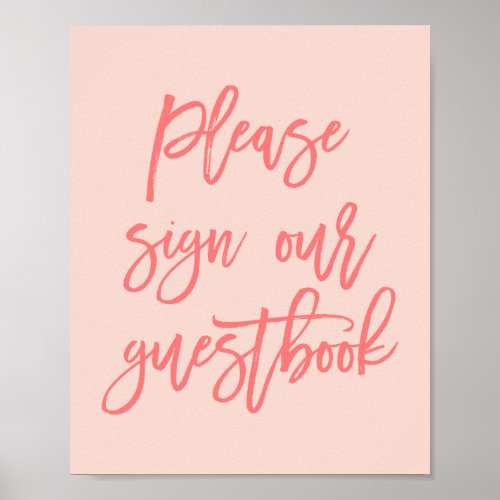 Chic Hand Lettered Gold Guestbook Sign  coral