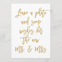 Chic Hand Lettered Gold Photo and Wishes Advice Card