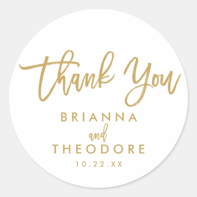 Chic Hand Lettered Gold Thank You Favor Label (Front)