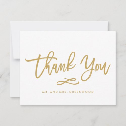 Chic Hand Lettered Gold Thank You Flat Card